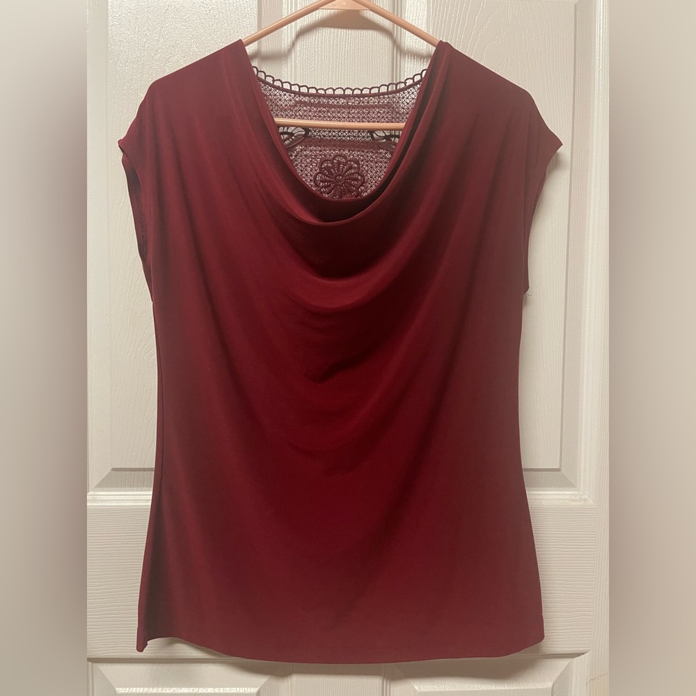 Deep Red Drape Neck Blouse